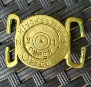Vintage Winchester Solid Brass 2 Piece Belt Buckle 12 Ga Speed