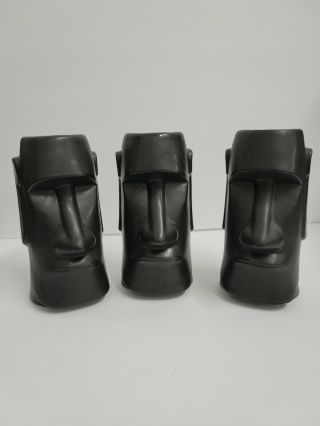 Vintage Matte Black Moai Easter Island Head Tiki Mug Vase 7 1/2 " Set Of 3