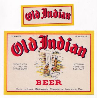 1930s Old Indian Brewing Co,  Indiana Pennsylvania Old Indian Beer Irtp Label Set