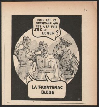 1941 French Canadian Frontenac Blue Label Beer Print Ad Wwii
