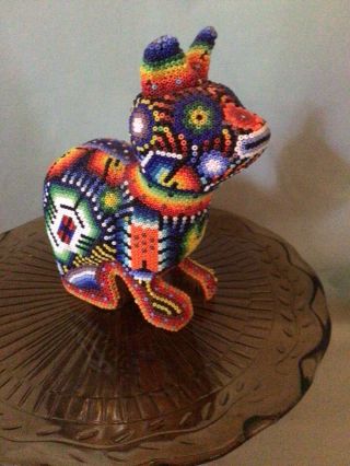 Mexican Huichol Beaded Cat - Colorful Folk Art Figurine