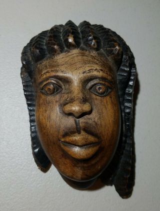 Vintage African Black Woman 7 " Hand Carved Wood Head Sculpture