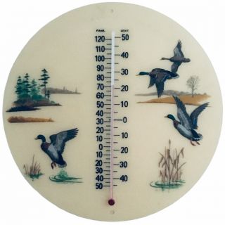Vtg Handmade Bacova Guild Fiberglass Wall Thermometer 14” Mallard Ducks