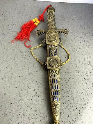 Oriental Snake Handle Dagger W/sheath & Clip Ornate Blue Inlaid Deign S143