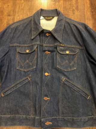 Vtg 70s Wrangler Denim Jacket Made In Usa Western Sz 44 Rare Retro