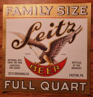 1930s Seitz Beer/ale Irtp 32 Oz Post Prohibition Family Bottle Label Easton Pa
