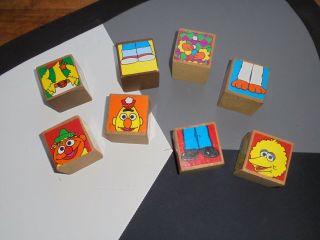 Vintage Sesame Street Wood Building Blocks Cubes Preschool Toys Collectible