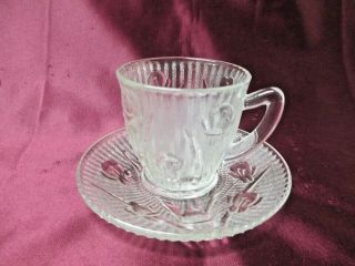 1 Set - Vintage Htf Iris & Herringbone Clear Demitasse Cup And Saucer