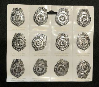 12 Vtg Pinback 1950 - 60s Tin Special Police Toy Badge On Cards Hong Kong
