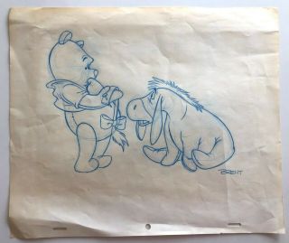 Vintage Walt Disney Animation Winnie The Pooh Art,  Blue Pencil Sketch