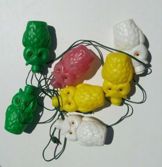 Vintage Blow Mold Plastic 7 Owl String Lights Outdoor Patio Camping Party Lites