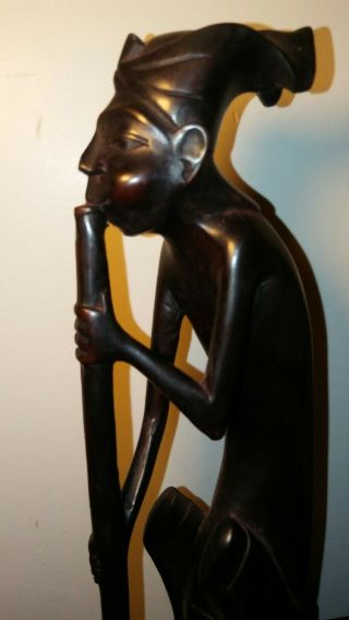 Vintage Ebony Wood Carved African Tribal Statue Figure Man With Horn 11 " Tall