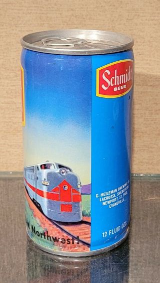 1970s SCHMIDT WAGON TRAIN PULL TAB BEER CAN BOTTOM OPENED HEILEMAN 5 CITY 2