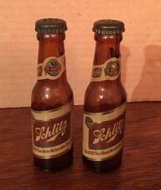 Schlitz Beer Bottles Salt And Pepper Shakers Shaker Vintage Glass Bottle Old