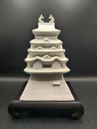 White Ceramic Japanese Pagoda Temple Statue Figurine Made In Japan 7 "