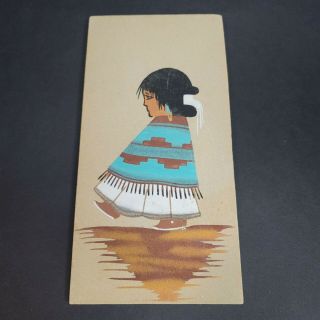 Navajo Girl Native American Sand Painting 12 X 6 Wall Hanging Decor Art