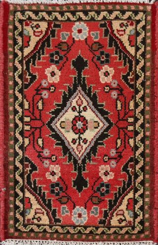 1x2 Ft.  Vintage Geometric Traditional Oriental Area Rug Hand - Knotted Wool Carpet