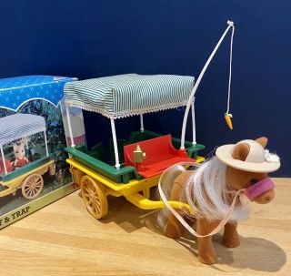 Sylvanian Families Vintage Pony & Trap Boxed Complete Horse Cart Calico Critters