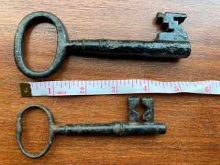 2 X Large Iron Antique Skeleton Keys Very Old,  Church,  Jail,  Castle