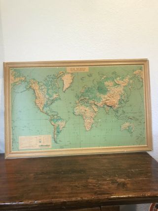 Vintage Aero Service True Raised Relief Map The World Plastic Framed