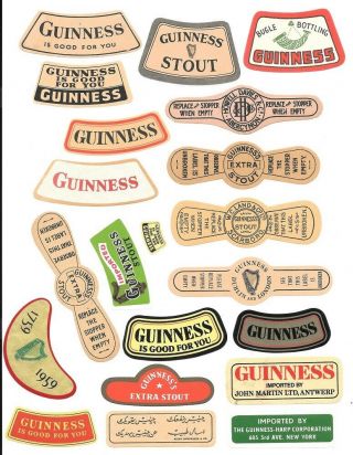 Old Beer Label/s - Uk - Guinness Group Of Stopper / Necks