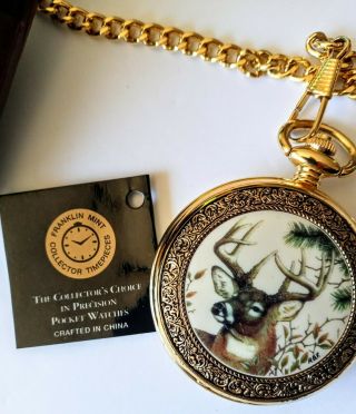 The Franklin 10 - Point Buck Pocket Watch Collectors Timepiece Leather Case