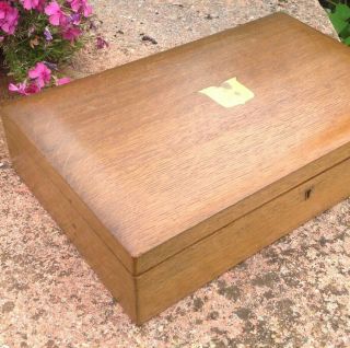 Antique Vintage,  Solid Oak Fitted Cutlery Canteen Box With Tray Top.