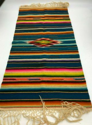 Mexican Saltillo Serape,  Table Runner,  Wool,  29 X 14 Vintage C.  1930 