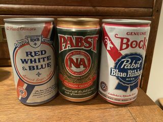 Pabst Na Red White Blue Bock Beer Cans