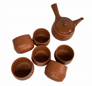 Red Clay Japanese Pottery Kyusu 6 Piece Tea Set Teapot And Teacups,  Teatime Set