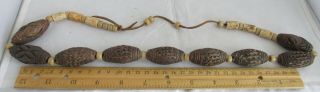 Unusual Native American Indian Hand Carved Wood And Glass Bead Necklace