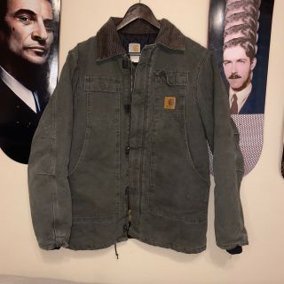 Vintage 90s Carhartt Detroit Jacket Dark Green W/corduroy Collar Men’s Medium
