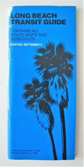 Vintage 1991 Long Beach Transit System Bus Guide Map California Ca