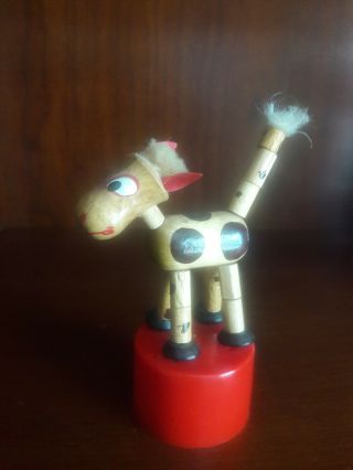 Vintage Collapsible Wooden Toy Horse On Push Button Base