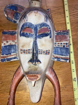 Vintage Carved Wooden Hand Painted African Mask Art Tall Muted Colors