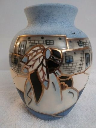 Vintage Signed Native American Pottery Vase Signed Bj Gore San Jon,  Mexico