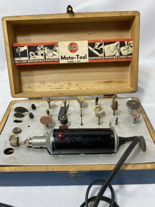 Vintage Dremel Moto - Tool Model 1 - Rare Set Of Rotary Drill,  Bits,  Wood Box