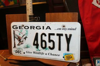 2004 Georgia License Plate 465ty Give Wildlife A Chance Graphic Grouse