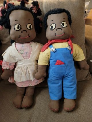18” Vtg Handmade Black Americana Folk Art Doll Couple African American