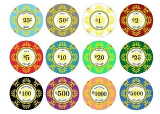 1000 Classic Scroll Ceramic 10 Gram Poker Chips Bulk Pick Denominations