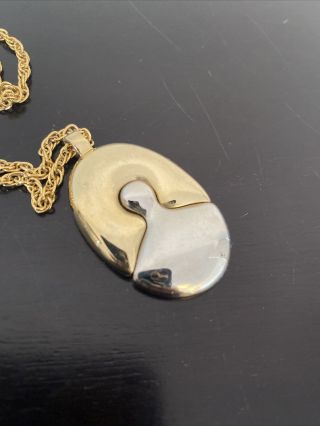 Vintage Lanvin Paris Gold Silver Modernist Signed Stamped Necklace Pendant