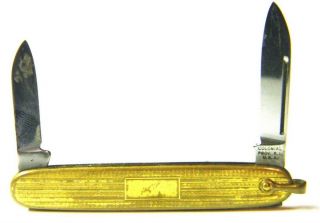 Vintage Colonial Prov Ri Usa Pen Folding Fob 2 Blade Gold Plated Pocket Knife