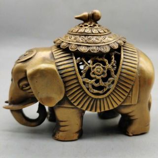 Collectibles Brass Elephant Shape Incense Burner Copper Statue Ap384