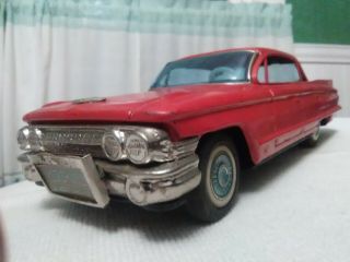 Vintage Tin Litho 1962 Red Cadillac 4 Door H/t Bandai Japan 8 " Friction Toy Car
