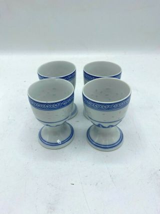 Chinese Rice Eyes Porcelain Blue and White Egg Cups Set of 4 3