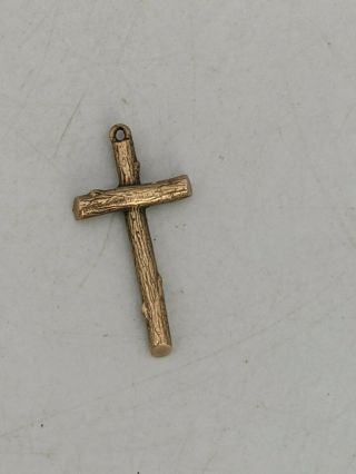 Vintage 9ct Gold Cross Crucifix Pendant Wood 3cm Sh