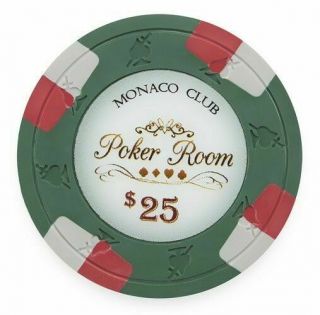 100 Green $25 Monaco Club 13.  5 Gram Clay Poker Chips - Buy 3 Get 1