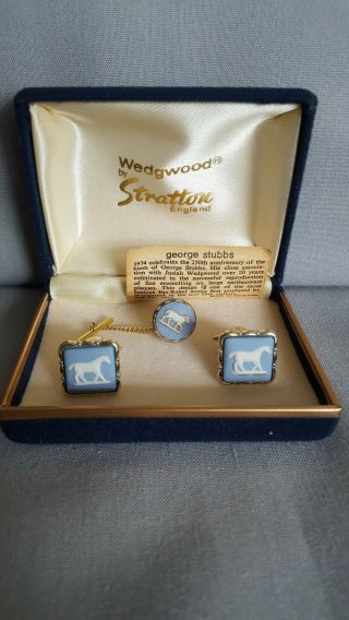 Mens Rare Vintage Wedgwood Blue Jasperware George Stubbs Horses Cuff Links