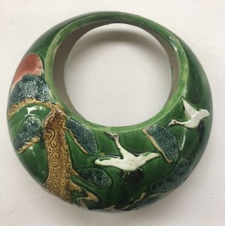 Vnt Hanging Crane Planter Vase Wall Pocket Japan Green Porcelain 7” Dimensional