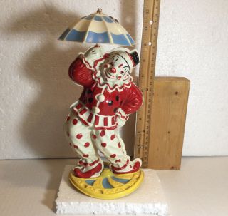 Vintage Wind Up Hard Plastic Clown With A Twirling Umbrella No Name